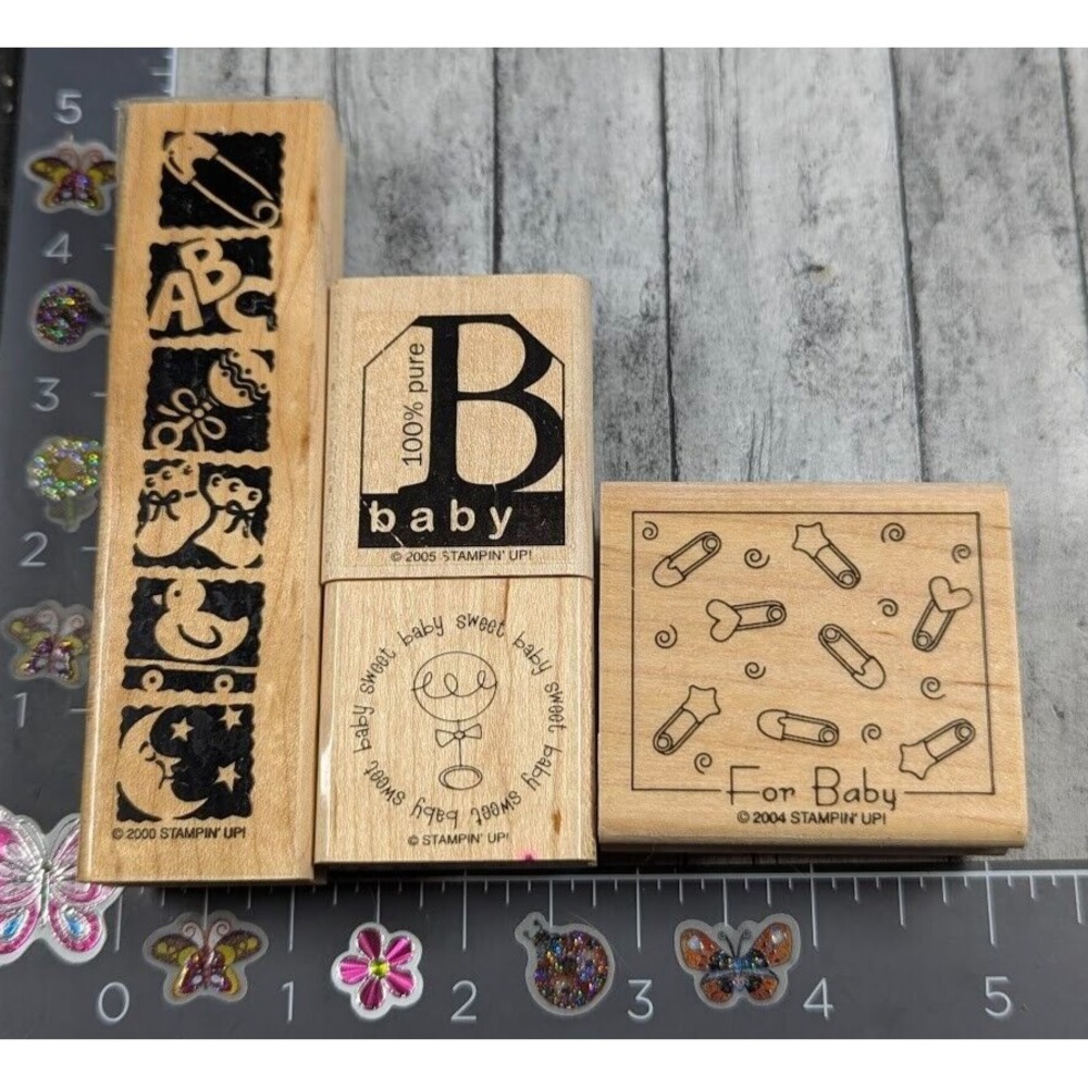 Stampin' Up! Baby Border Nursery Lot of 4 Rubber Stamp Wood #E14